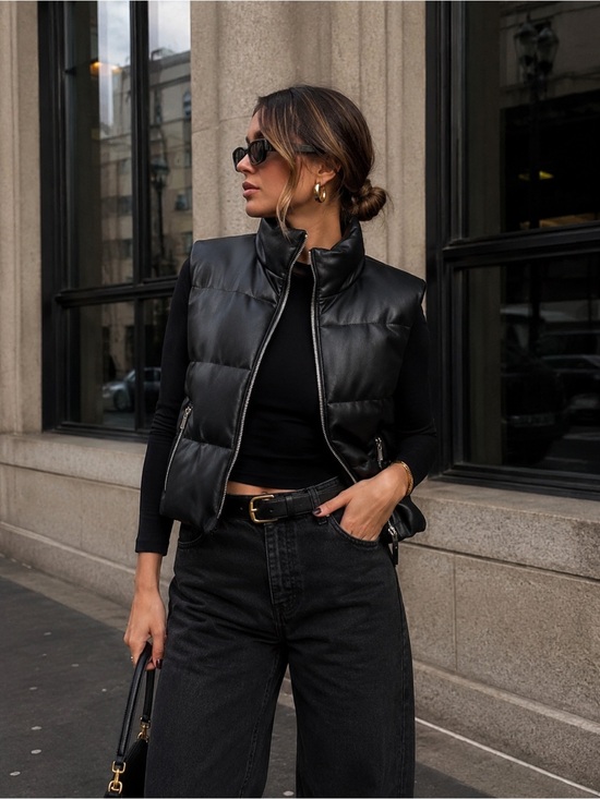Zara Jackets & Blazers - Zara Black Leather-Look Puffer Vest